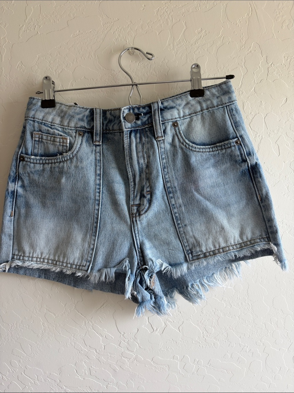 Altar'd State Light Blue Distressed High-Rise Denim Shorts